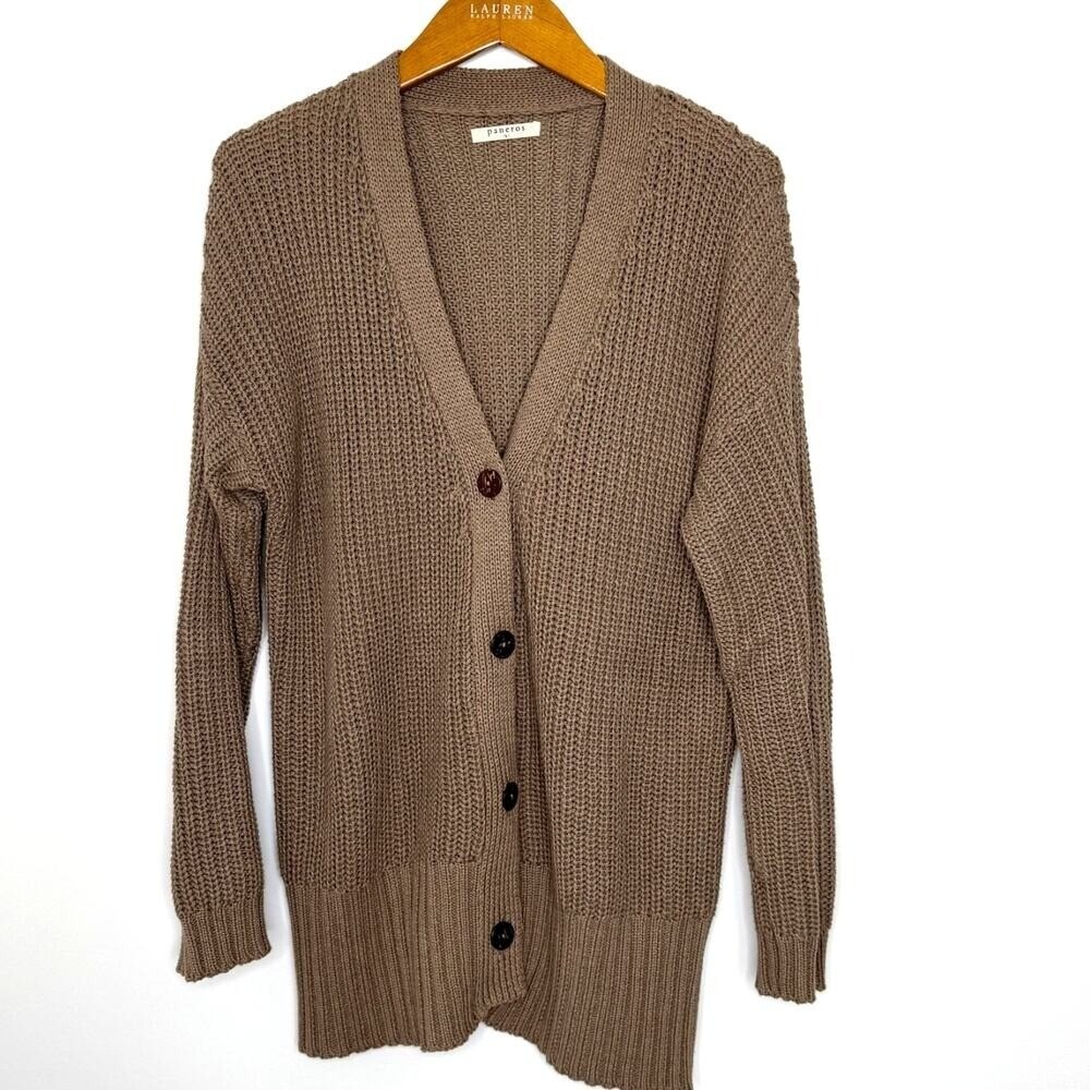 Paneros Emily‎ Cotton Button Front Knit Cardigan Mocha